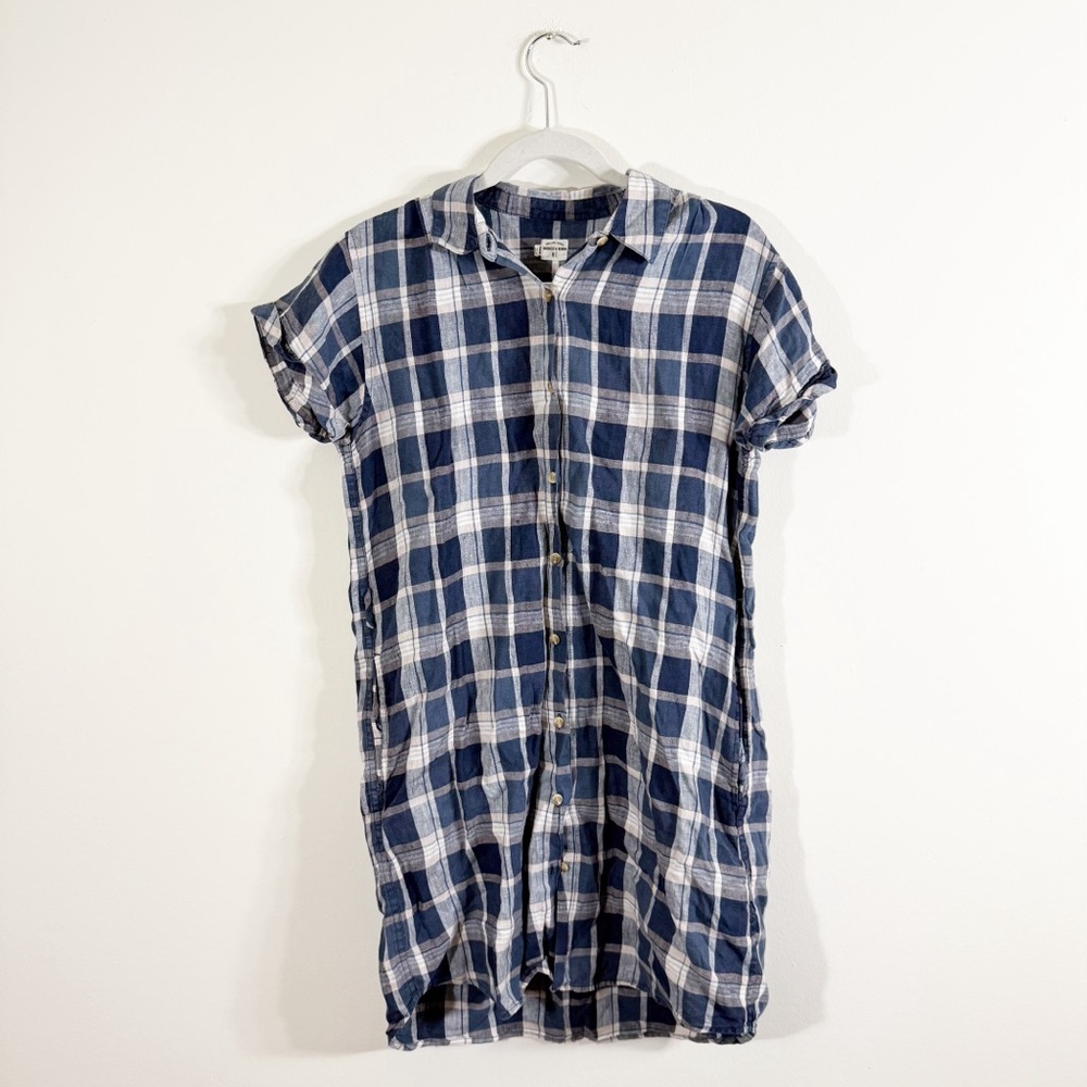 Bridge and Burn 100% Linen Plaid Mini Shirt Dress Medium
